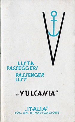 Front Cover, 1951-05-25 SS Vulcania Passenger Lists