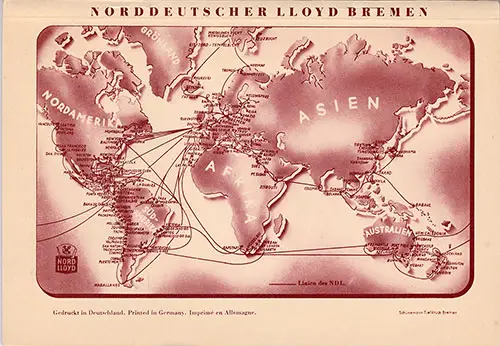 Track Chart on the Back Cover, North German Lloyd SS Berlin Cabin, Tourist, and Third Class Passenger List - 31 August 1937.