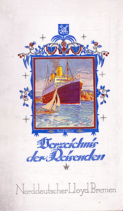 Front Cover of a Cabin Class Passenger List from the SS Bremen of the North German Lloyd, Departing 18 May 1927 from Bremen to New York via Halifax