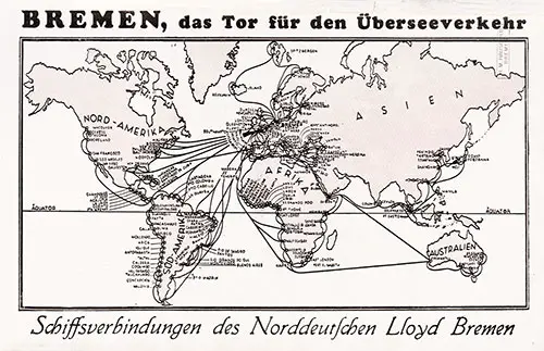 Route Map on the Back Cover, North German Lloyd SS Bremen Cabin Class Passenger List - 18 May 1927.