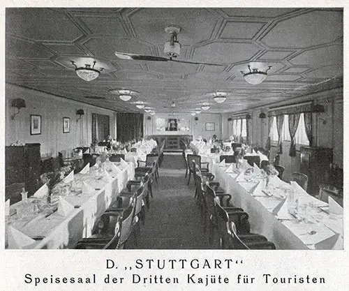 Tourist Third Cabin Dining Room on the SS Stuttgart.