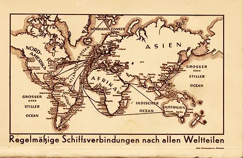 Map of Worldwide Services of the North German Lloyd.