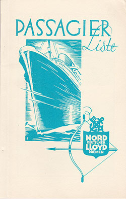 Front Cover of a Tourist Third Cabin and Third Class Passenger List from the SS Bremen of the North German Lloyd, Departing 1 July 1932 from Bremen to New York via Southampton and Cherbourg
