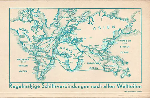 Route on the Back Cover, North German Lloyd SS Bremen Tourist Third Cabin and Third Class Passenger List - 21 August 1932.