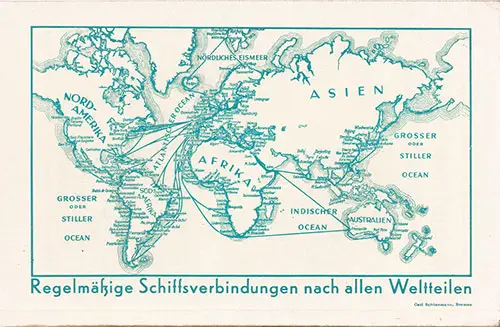 Route Map on the Back Cover, North German Lloyd SS Bremen Tourist Third Cabin and Third Class Passenger List - 17 August 1934.