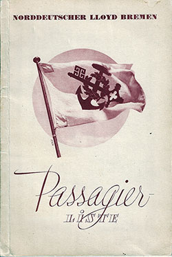 Front Cover of a Tourist and Third Class Passenger List from the SS Bremen of the North German Lloyd, Departing Tuesday, 19 October 1937 from Bremen to New York