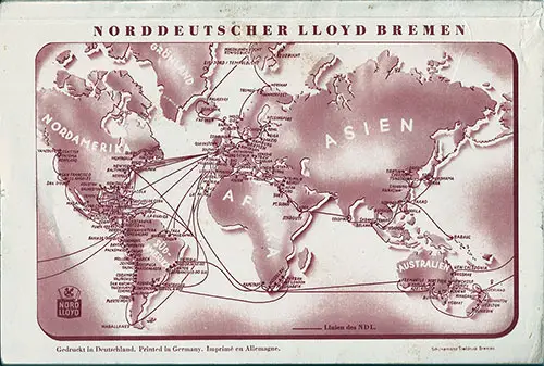 Back Cover of a Tourist and Third Class Passenger List from the SS Bremen of the North German Lloyd, Departing Tuesday, 19 October 1937 from Bremen to New York
