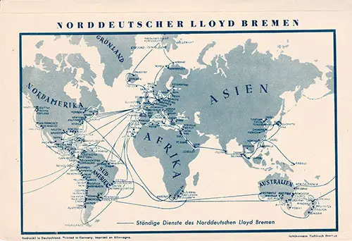 Route Map on the Back Cover, North German Lloyd SS Bremen Cabin Class Passenger List - 22 October 1938.