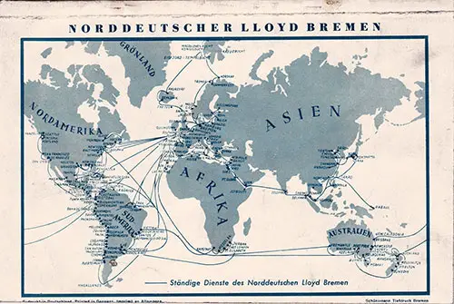 Route Map on the Back Cover, North German Lloyd SS Bremen Tourist Third Cabin, and Third Class Passenger List - 22 October 1938.