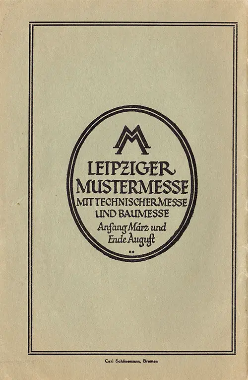 Back Cover, North German Lloyd SS Columbus Third Class Passenger List - 16 January 1927.