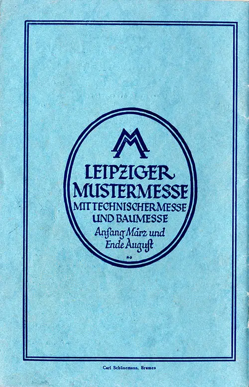 Back Cover, North German Lloyd SS Columbus Tourist Third Cabin and Third Class Passenger List - 22 September 1928.