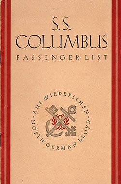 GGA Image ID # 15f7e8ead7 Front Cover of a Tourist Third Cabin and Third Class Passenger List from the SS Columbus of the North German Lloyd, Departing 3 July 1929 from New York to Bremen via Plymouth and Cherbourg