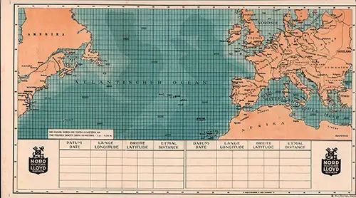 Atlantic Ocean Track Chart and Memorandum of Log (Unused). SS Columbus Passenger List, 29 September 1930.