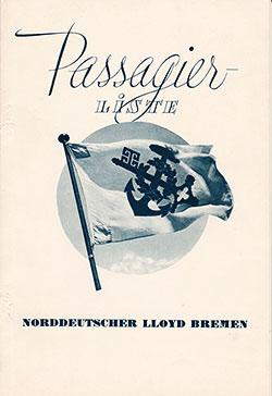 Front Cover of a Tourist Third Cabin and Third Class Passenger List from the SS Columbus of the North German Lloyd, Departing 12 September 1936 from Bremen to New York via Southampton, Cherbourg, and Cobh
