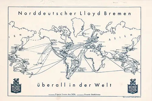 Track Chart on the Back Cover, North German Lloyd SS Columbus Tourist Third Cabin and Third Class Passenger List - 12 September 1936.