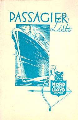 Front Cover of a Tourist Third Cabin and Third Class Passenger List from the SS Europa of the North German Lloyd, Departing 1 September 1932 from Bremen to New York via Southampton and Cherbourg