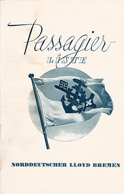 Front Cover of a Tourist Third Cabin and Third Class Passenger List from the SS Europa of the North German Lloyd, Departing 24 August 1934 from Bremen to New York via Southampton and Cherbourg