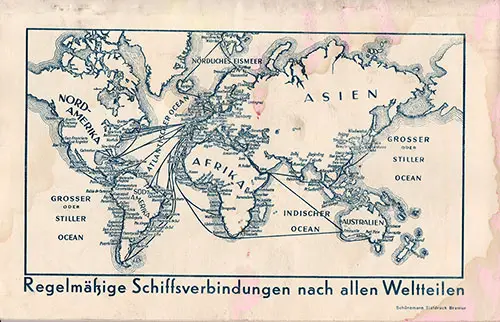 Track Chart on the Back Cover, North German Lloyd SS Europa Tourist Third Cabin and Third Class Passenger List - 24 August 1934.