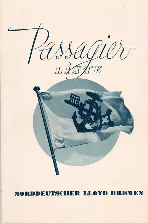Front Cover of a Tourist Third Cabin and Third Class Passenger List from the SS Europa of the North German Lloyd, Departing 26 July 1935 from Bremen to New York via Southampton and Cherbourg