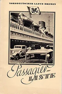 Front Cover of a First Class Passenger List from the SS Europa of the North German Lloyd, Departing 24 January 1936 from Bremen to New York via Southampton and Cherbourg