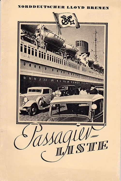 Front Cover of a Tourist Third Cabin Passenger List from the SS Europa of the North German Lloyd, Departing 24 January 1936 from Bremen to New York via Southampton and Cherbourg