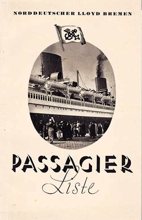 Front Cover of a Tourist Class Passenger List from the SS Europa of the North German Lloyd, Departing 24 January 1936 from Bremen to New York via Southampton and Cherbourg