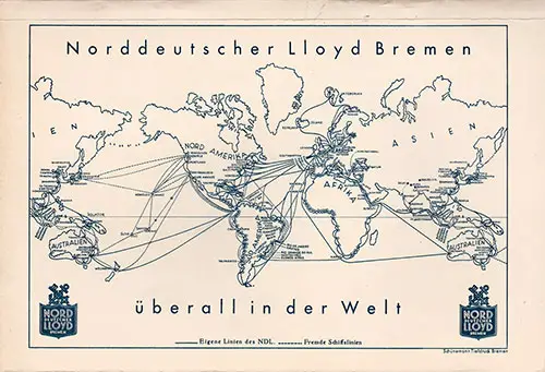 Track Chart on the Back Cover, North German Lloyd SS Europa Tourist Third Cabin and Third Class Passenger List - 21 August 1936.