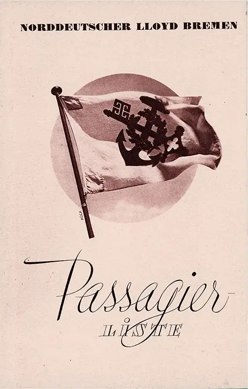Front Cover, North German Lloyd SS Europa Cabin Class Passenger List - 16 July 1937.