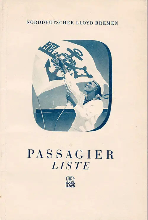 Front Cover of a Tourist Third Cabin and Third Class Passenger List from the SS Europa of the North German Lloyd, Departing 19 July 1938 from Bremen to New York via Southampton and Cherbourg