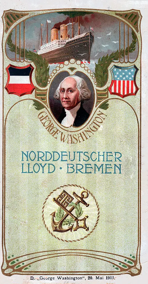Passenger List Cover, Norddeutscher Lloyd SS George Washington, 20 May 1911.