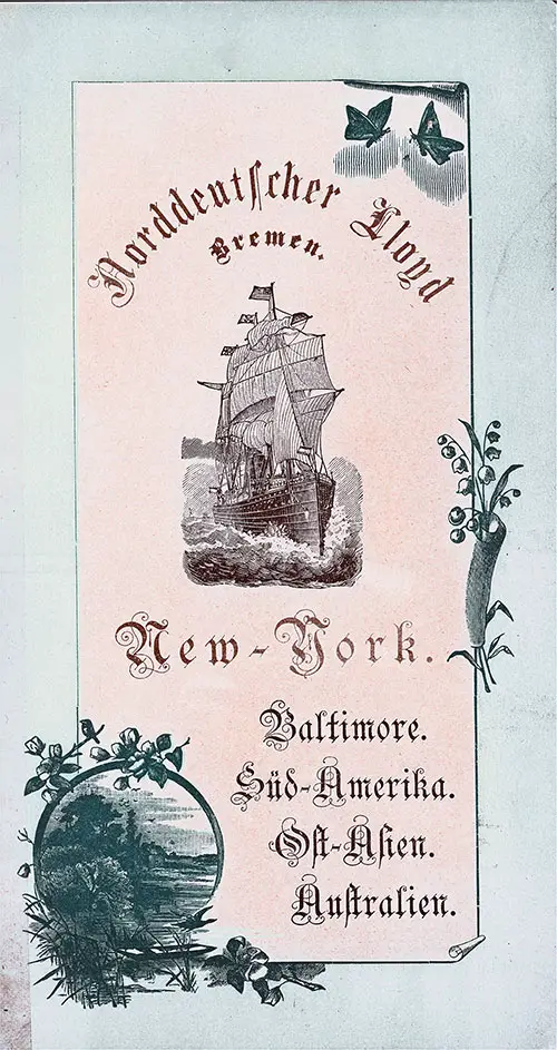 Front Cover, North German Lloyd SS Havel Cabin Passenger List - 13 September 1892.