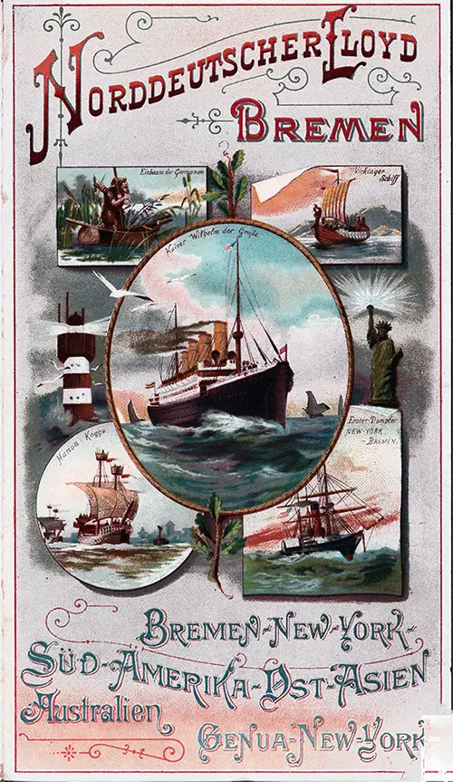 Front Cover, Cabin Passenger List for the SS Kaiser Wilhelm der Grosse of the North German Lloyd, Departing Tuesday, 19 February 1901 from Bremen to New York.