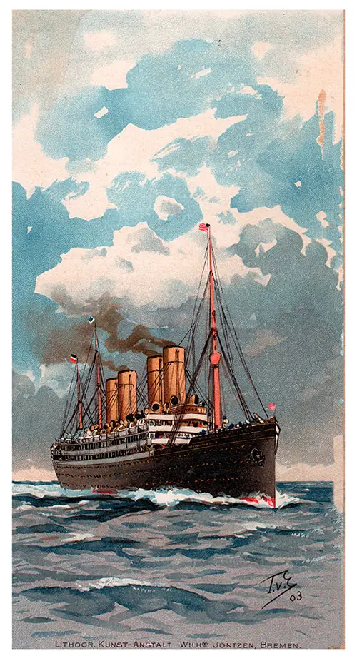 Back Cover, North German Lloyd SS Kaiser Wilhelm II Cabin Class Passenger List - 6 October 1903.