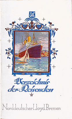 Front Cover of a Cabin Class Passenger List from the SS Karlsruhe of the North German Lloyd, Departing 30 August 1929 from Bremen to Boston and New York via Galway