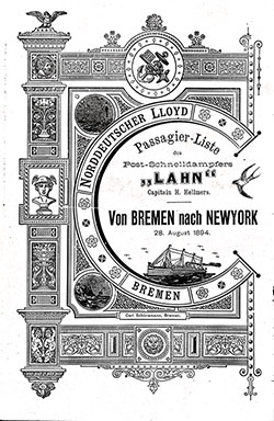 1894-08-28 Passenger Manifest for the SS Lahn