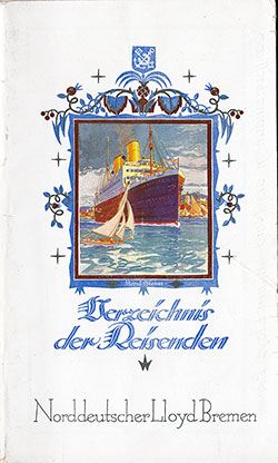 Front Cover of a First Class and Cabin Passenger List from the SS Stuttgart of the North German Lloyd, Departing 11 May 1927 from Bremen to New York via Southampton, Cherbourg, and Cobh (Queenstown)