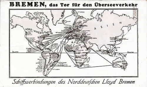 Route Map on the Back Cover, North German Lloyd SS Stuttgart First Class and Cabin Passenger List - 11 May 1927.