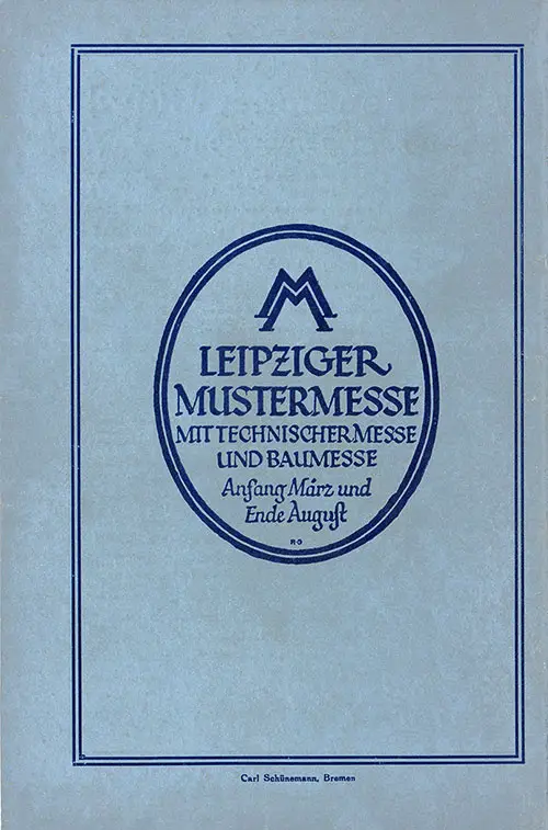 Back Cover, North German Lloyd SS Stuttgart Tourist and Third Class Passenger List - 3 December 1927.