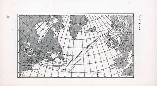 Norwegian America Line Route Map of the North Atlantic, 1954.