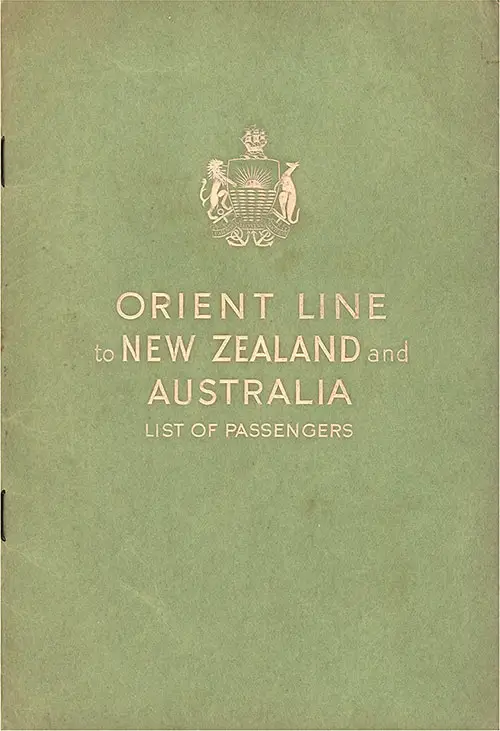 Front Cover, Orient Line SS Orion Tourist Class Passenger List - 8 October 1954.