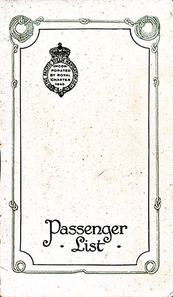 Front Cover, Saloon Passenger List for the RMS Oroya of the Pacific Line (PSNC), Departing 22 January 1925 from Liverpool to Valparaíso.