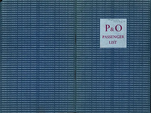 Cover, P & O RMS Strathmore First Class Passenger List - 24 August 1954.