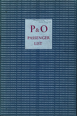 GGA Image ID # 131630fb42 Front Cover, P & O RMS Strathmore First Class Passenger List - 24 August 1954.