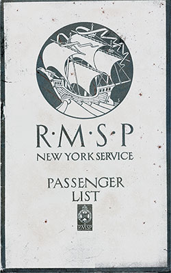Front Cover, RMSP SS Ohio Cabin Passenger List - 29 August 1923.