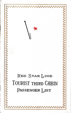 Front Cover, Passenger List, Red Star Line RMS Belgenland, 3 September 1926