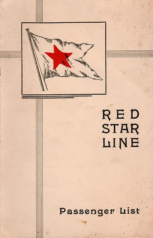 Front Cover, Red Star Line SS Gerolstein Tourist Class Passenger List - 24 September 1938.
