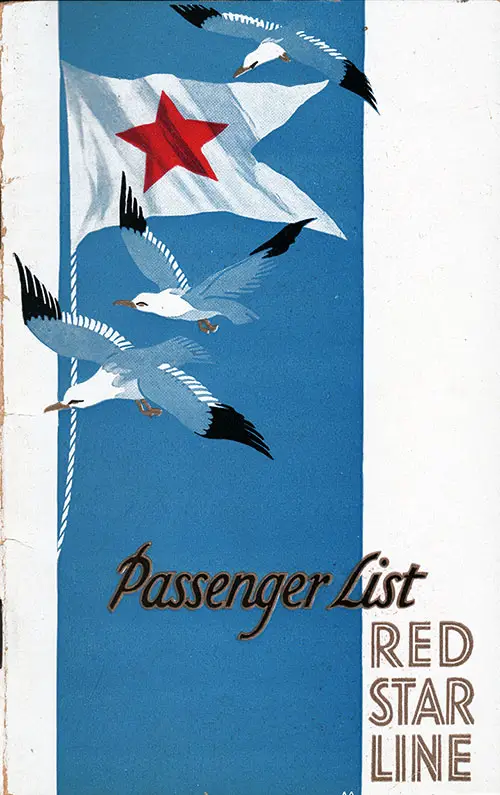 Front Cover, Red Star Line RMS Lapland Cabin Class Passenger List - 31 August 1928.