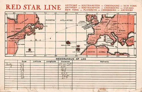 Back Cover, SS Lapland Passenger List - 22 August 1930