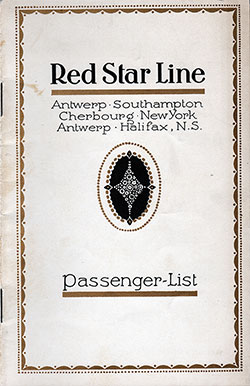 Passenger Manifest, Red Star Line SS Pennland 1926 Antwerp to Halifax and New York 