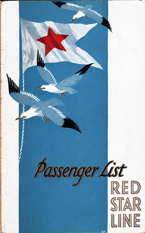 Front Cover, Red Star Line SS Pennland Cabin Class Passenger List - 27 July 1928.
